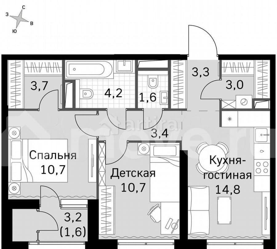 2-комн. квартира, 57 м2, 24/42 эт. Москва - изображение 4