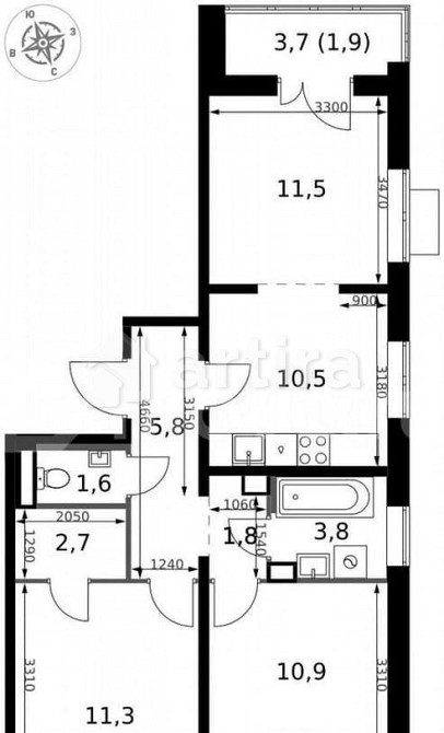 3-комн. квартира, 61.8 м2, 9/24 эт. Москва - изображение 6