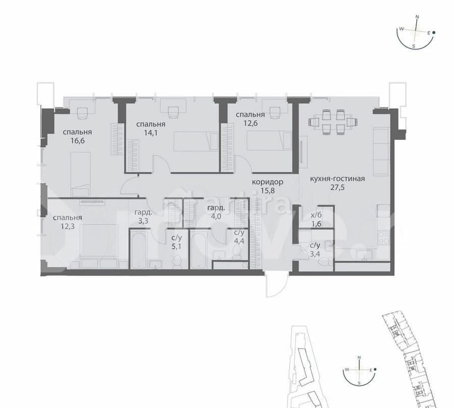 4-комн. квартира, 120.7 м2, 4/38 эт. Москва - изображение 2
