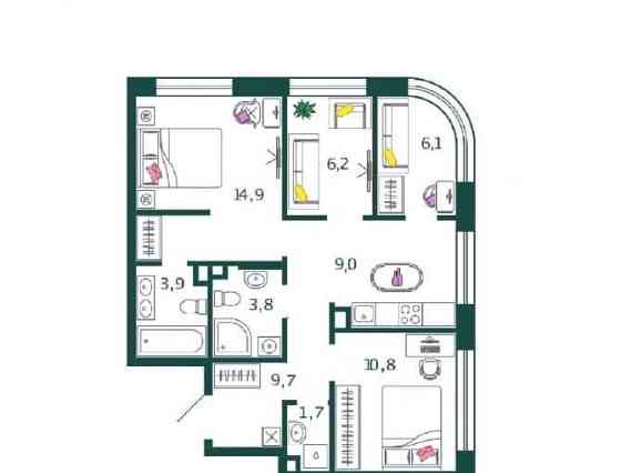 4-комн. квартира, 67 м2, 3/17 эт. Москва