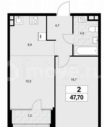 2-комн. квартира, 47.7 м2, 3/16 эт. Москва