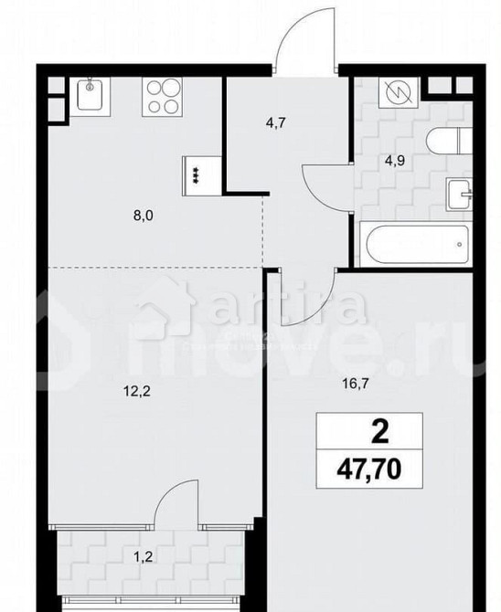 2-комн. квартира, 47.7 м2, 3/16 эт. Москва - изображение 1