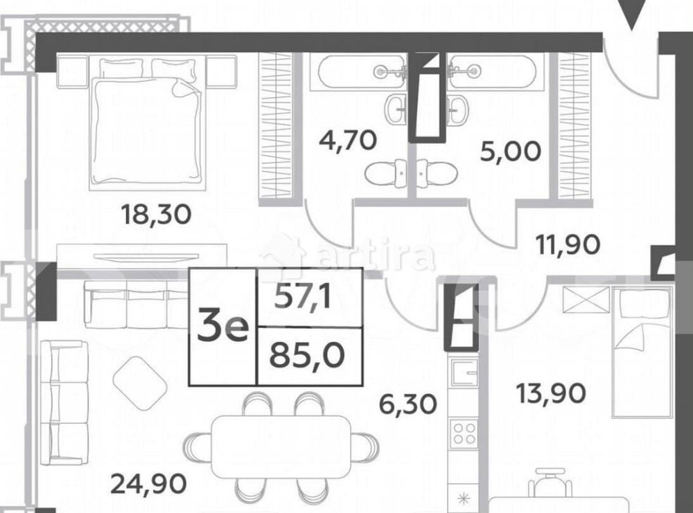 3-комн. пентхаус, 85 м2, 14/52 эт. Москва - изображение 1