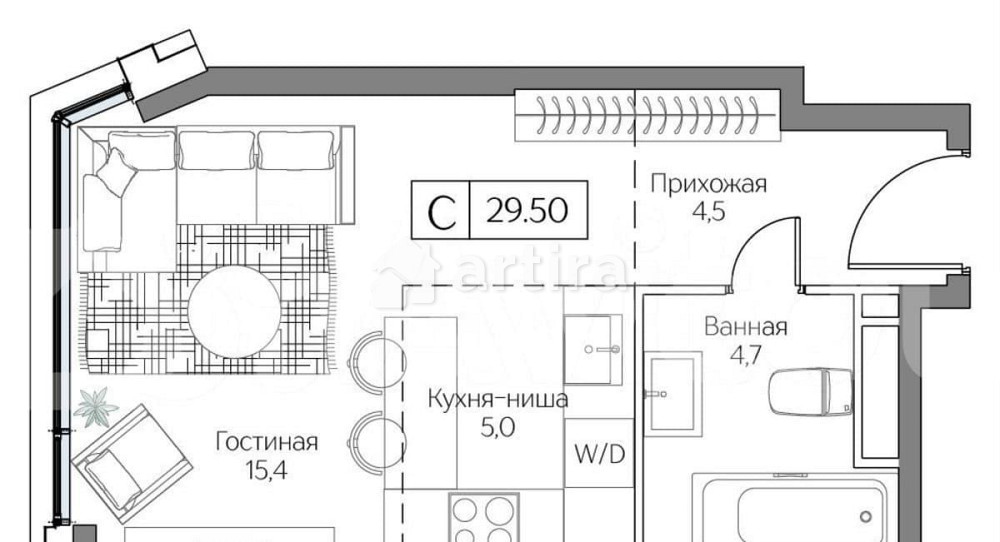 Студия, 29.5 м2, 14/27 эт. Москва - изображение 1