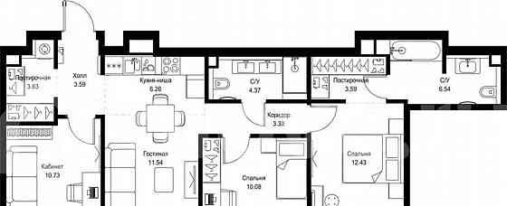 3-комн. квартира, 76.1 м2, 16/52 эт. Москва