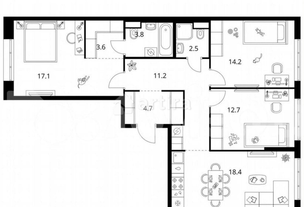 3-комн. квартира, 88.2 м2, 10/12 эт. Москва - изображение 1