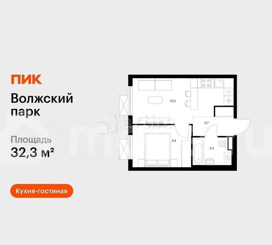 1-комн. квартира, 32.3 м2, 2/15 эт. Москва - изображение 1