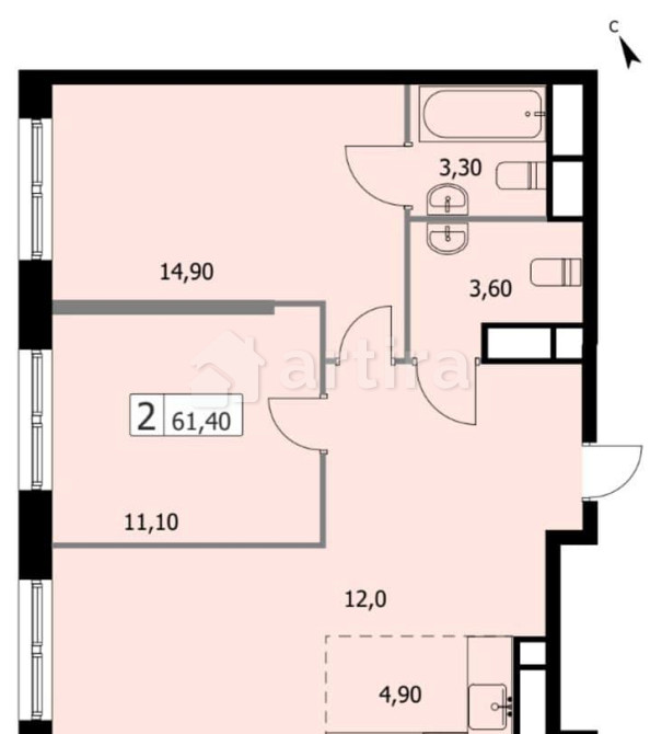 2-комн. квартира, 61.4 м2, 18/19 эт. Москва - изображение 15