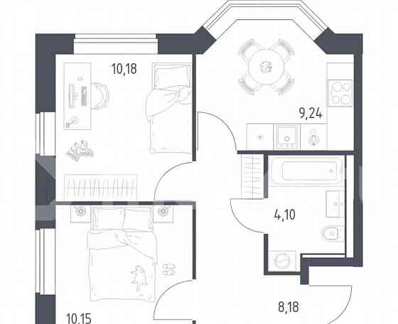2-комн. квартира, 41.9 м2, 14/19 эт. Москва