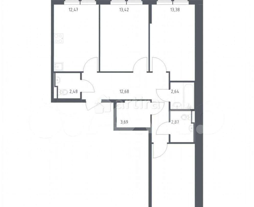 3-комн. квартира, 78.3 м2, 3/12 эт. Москва - изображение 1