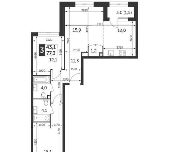 3-комн. квартира, 77.3 м2, 14/28 эт. Москва