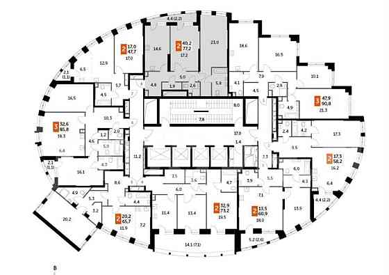 2-комн. квартира, 77.2 м2, 15/44 эт. Москва
