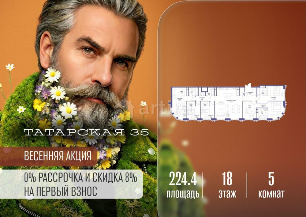 5-комн. квартира, 224.4 м2, 18/19 эт. Москва - изображение 1