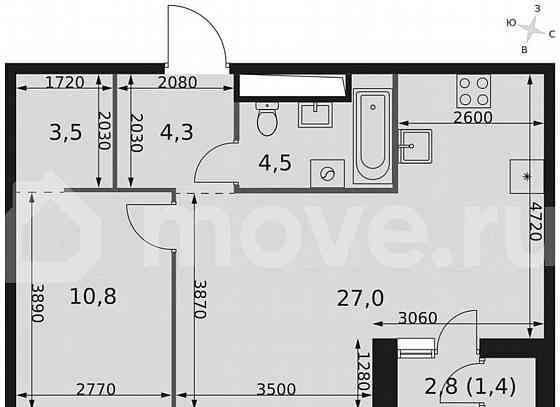 2-комн. квартира, 51.5 м2, 2/44 эт. Москва