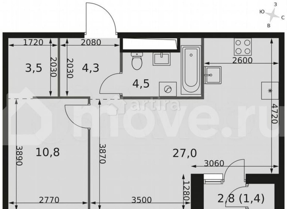 2-комн. квартира, 51.5 м2, 2/44 эт. Москва - изображение 4