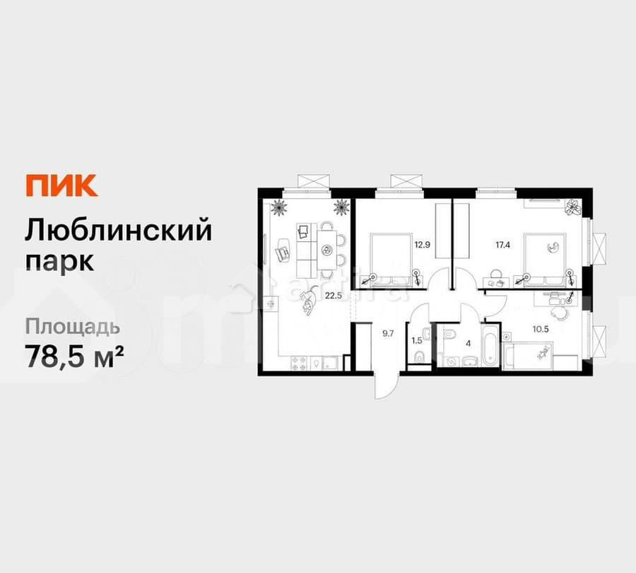 3-комн. квартира, 78.5 м2, 21/25 эт. Москва - изображение 1