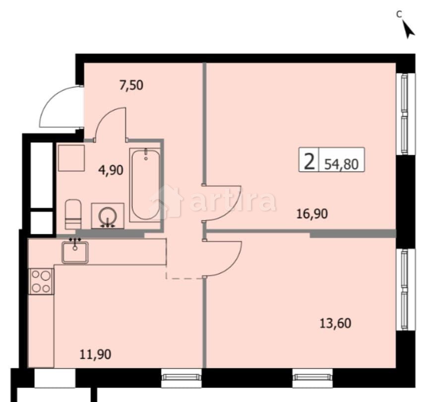 2-комн. квартира, 54.8 м2, 6/19 эт. Москва - изображение 16