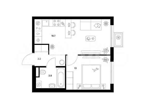 1-комн. квартира, 33.7 м2, 12/23 эт. Москва