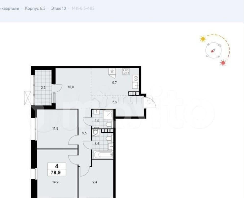 4-комн. квартира, 78.9 м2, 10/21 эт. Москва - изображение 3