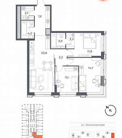3-комн. квартира, 85.3 м2, 24/29 эт. Москва