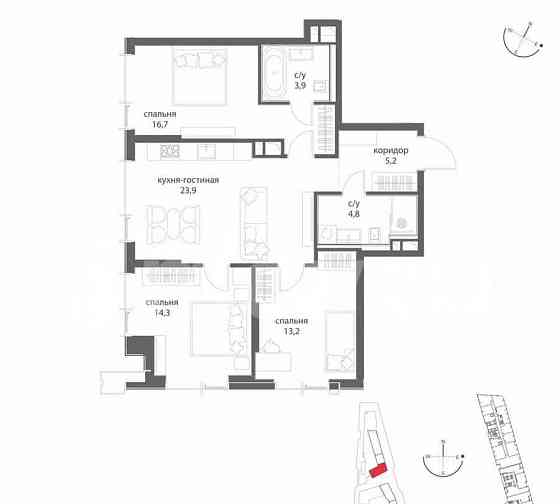 3-комн. квартира, 82 м2, 4/50 эт. Москва