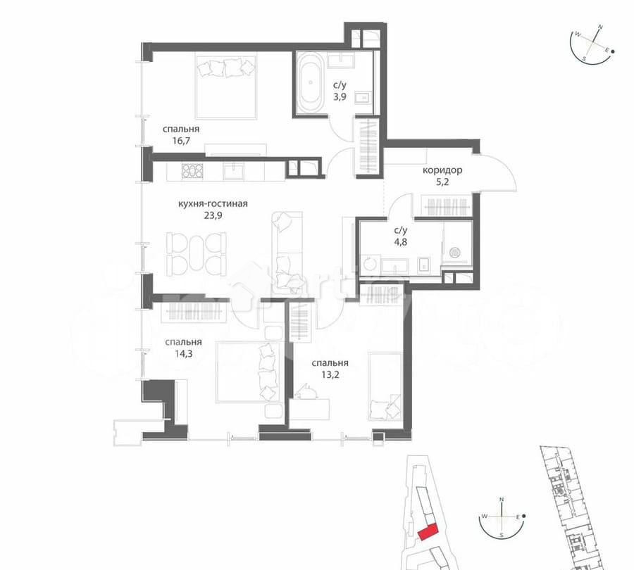 3-комн. квартира, 82 м2, 4/50 эт. Москва - изображение 6