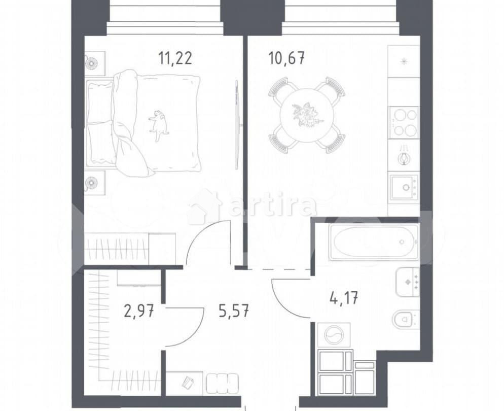 1-комн. апарт-ы, 34.6 м2, 21/23 эт. Москва - изображение 1