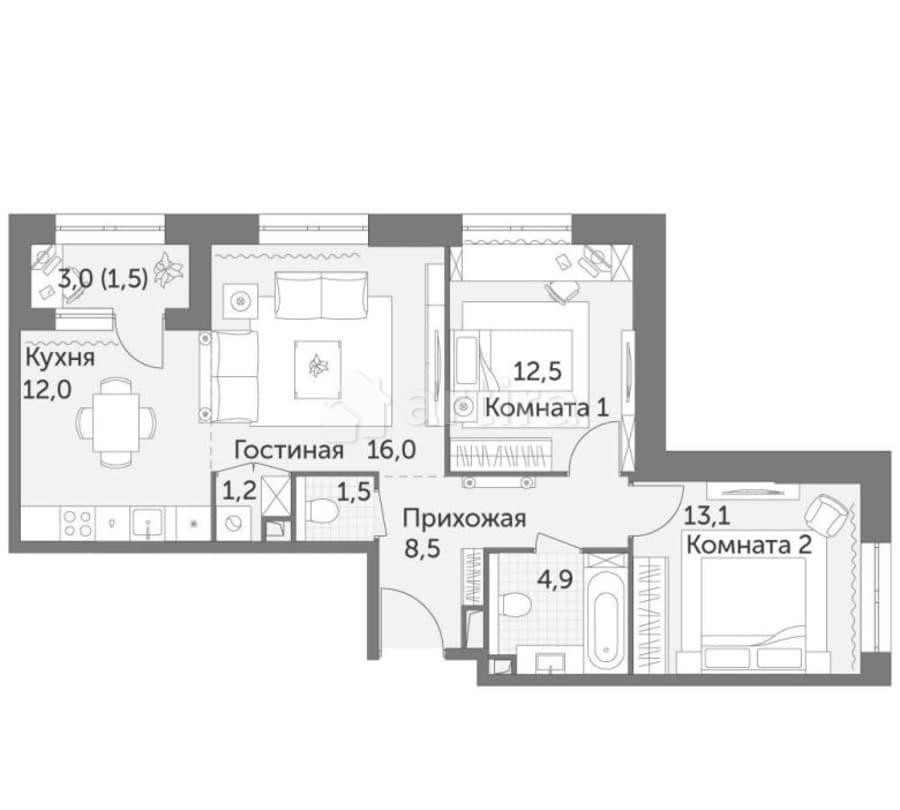 3-комн. квартира, 71.2 м2, 20/28 эт. Москва - изображение 2