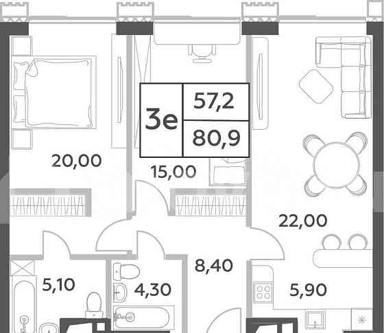 3-комн. пентхаус, 80.9 м2, 28/52 эт. Москва