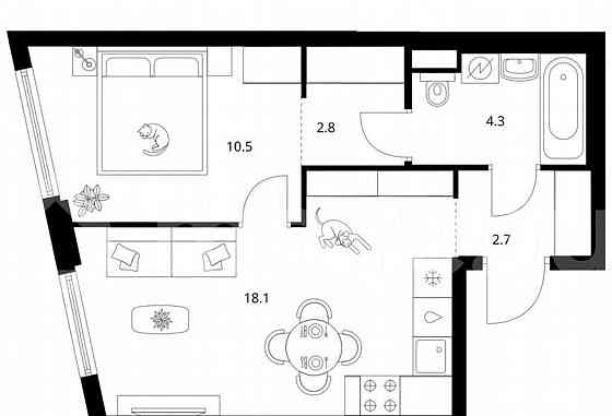 1-комн. квартира, 41.6 м2, 20/43 эт. Москва