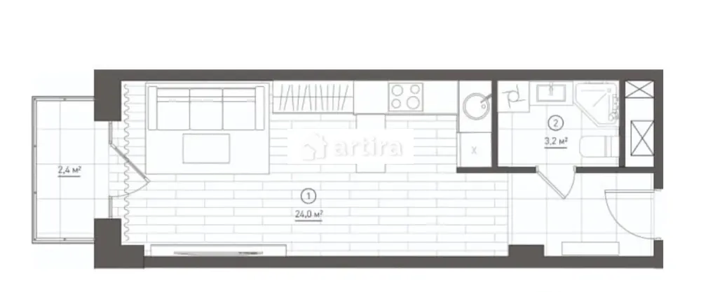 Студия, 27.1 м² 4/8 эт Москва - изображение 2