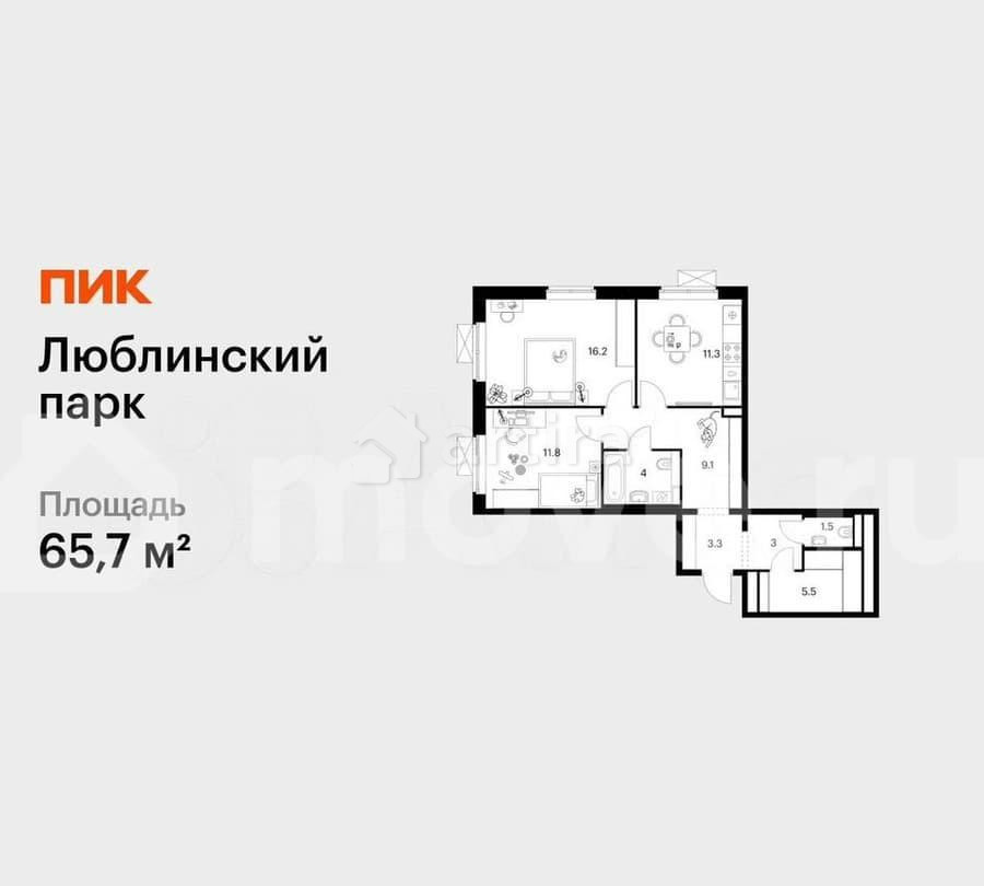 2-комн. квартира, 65.7 м2, 2/25 эт. Москва - изображение 1