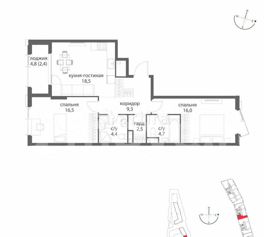 2-комн. квартира, 74.3 м2, 5/38 эт. Москва - изображение 3