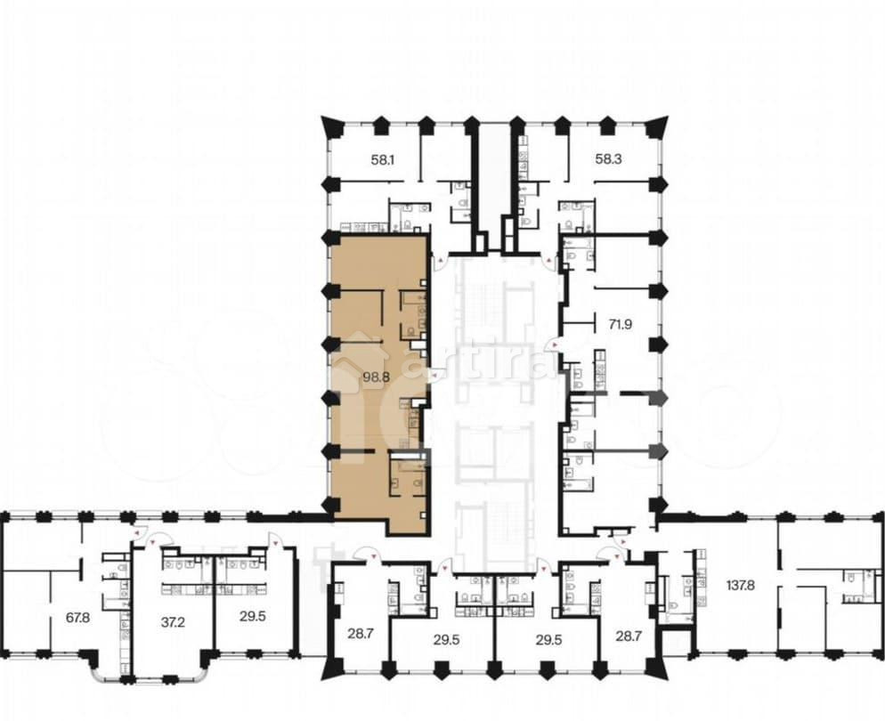 3-комн. квартира, 98.8 м2, 3/44 эт. Москва - изображение 6
