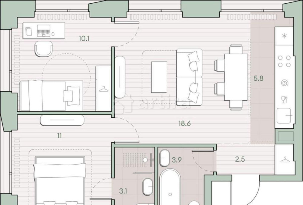 2-комн. квартира, 55 м2, 20/27 эт. Москва - изображение 11