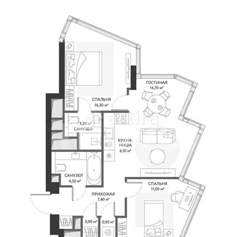 3-комн. квартира, 62.2 м2, 7/34 эт. Москва - изображение 3