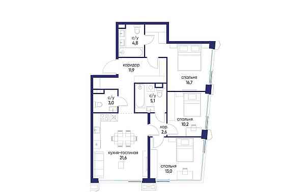 3-комн. квартира, 88.92 м2, 2/24 эт. Москва