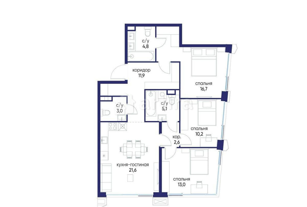3-комн. квартира, 88.92 м2, 2/24 эт. Москва - изображение 1