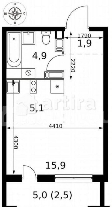 Студия, 30.3 м2, 13/25 эт. Москва - изображение 1