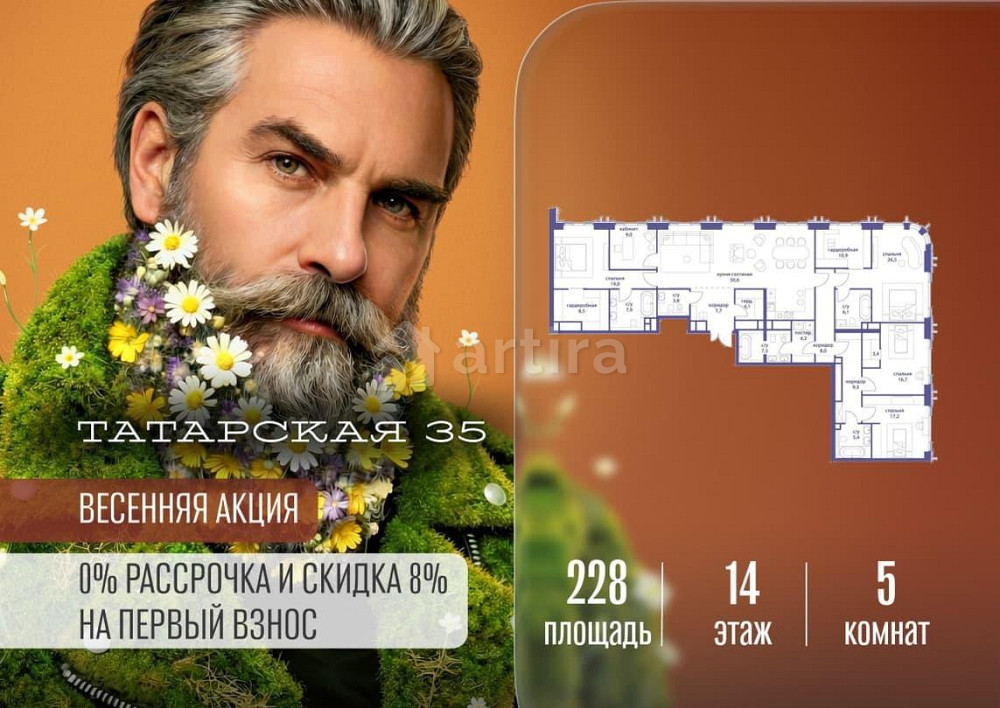5-комн. квартира, 228 м2, 14/19 эт. Москва - изображение 1