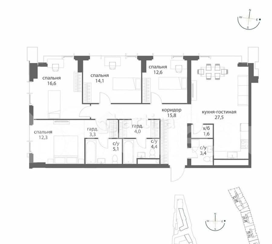 4-комн. квартира, 120.7 м2, 10/38 эт. Москва - изображение 3