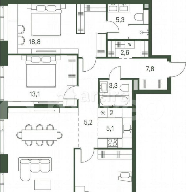3-комн. квартира, 98.3 м2, 14/40 эт. Москва - изображение 3