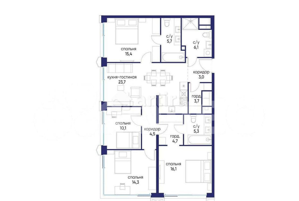 4-комн. квартира, 112.6 м2, 3/24 эт. Москва - изображение 1