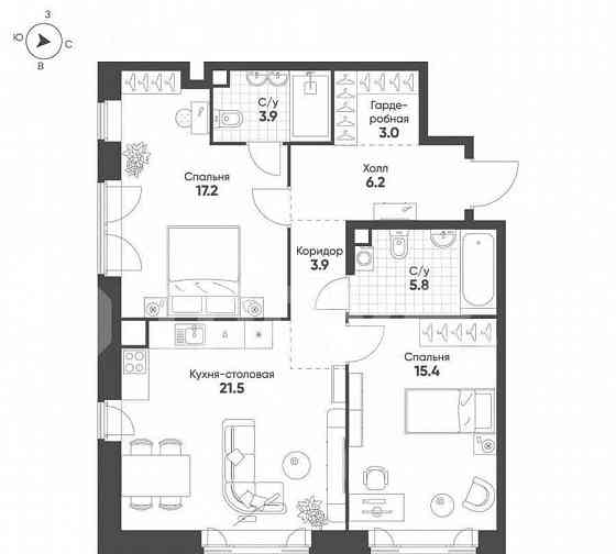 2-комн. квартира, 76.9 м2, 16/16 эт. Москва