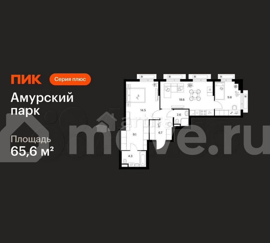 2-комн. квартира, 65.6 м2, 13/27 эт. Москва - изображение 1