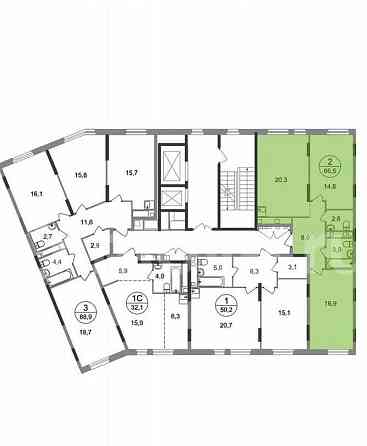 2-комн. квартира, 66.5 м2, 5/17 эт. Москва