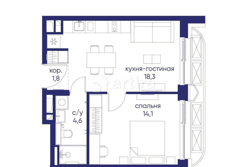 1-комн. квартира, 38.82 м2, 2/19 эт. Москва - изображение 2