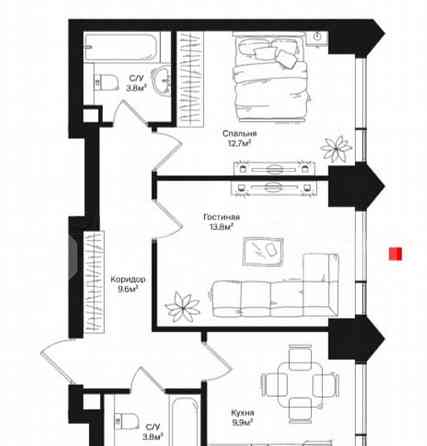 2-комн. квартира, 53.6 м2, 6/44 эт. Москва