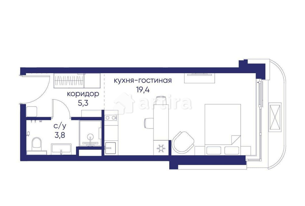 Студия, 28.52 м2, 2/19 эт. Москва - изображение 2