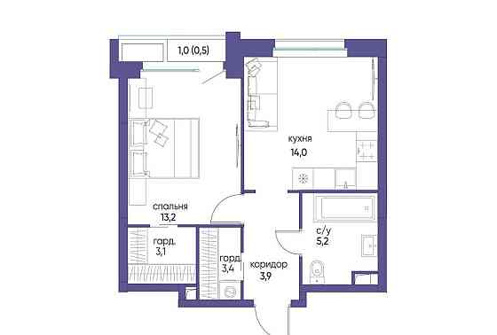1-комн. квартира, 43.32 м2, 3/21 эт. Москва